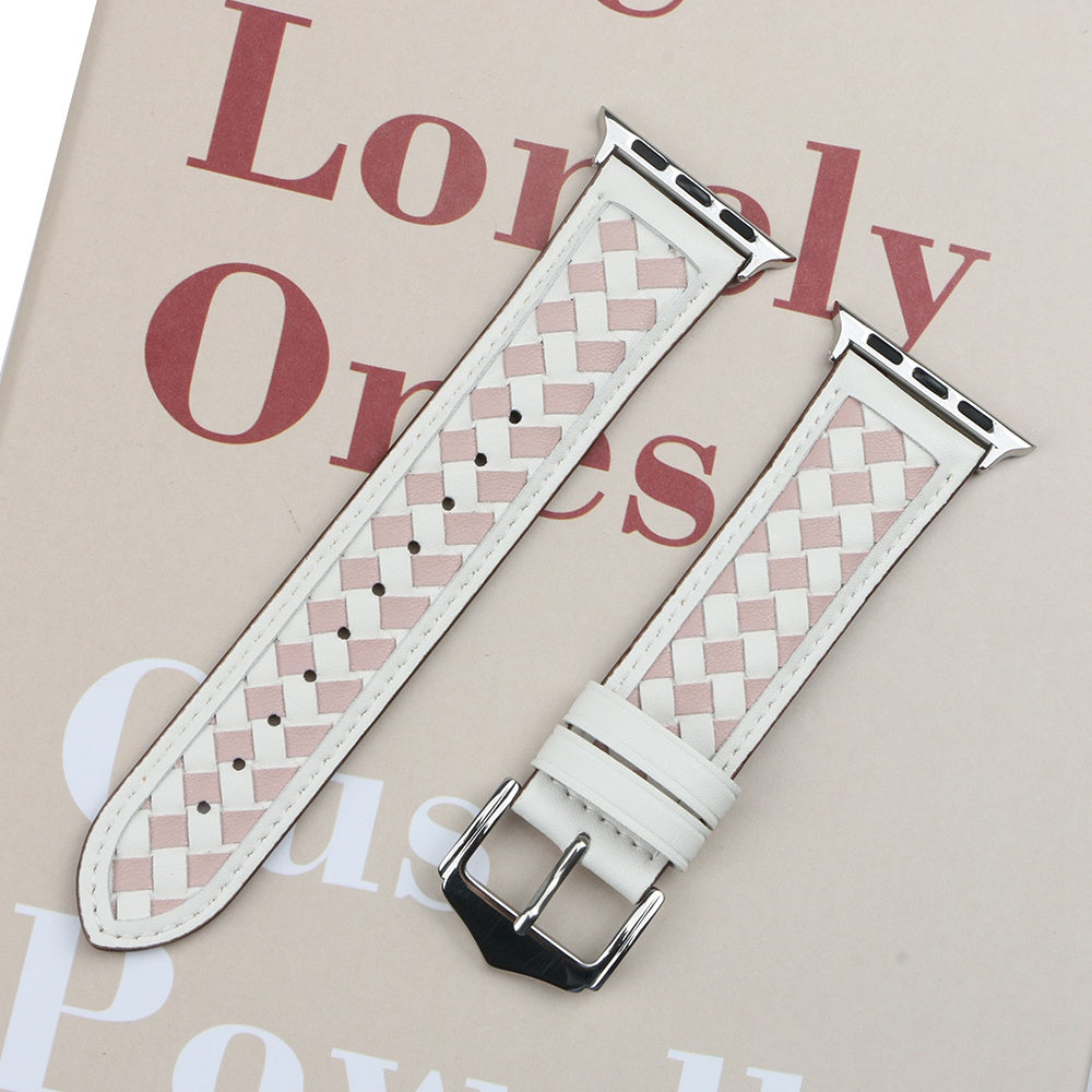 For Apple Watch 9 8 7 41mm 6 5 4 SE SE (2022) SE (2023) 40mm 3 2 1 38mm Watch Strap Woven Genuine Leather Watch Band Quick Release Watchband with Buckle