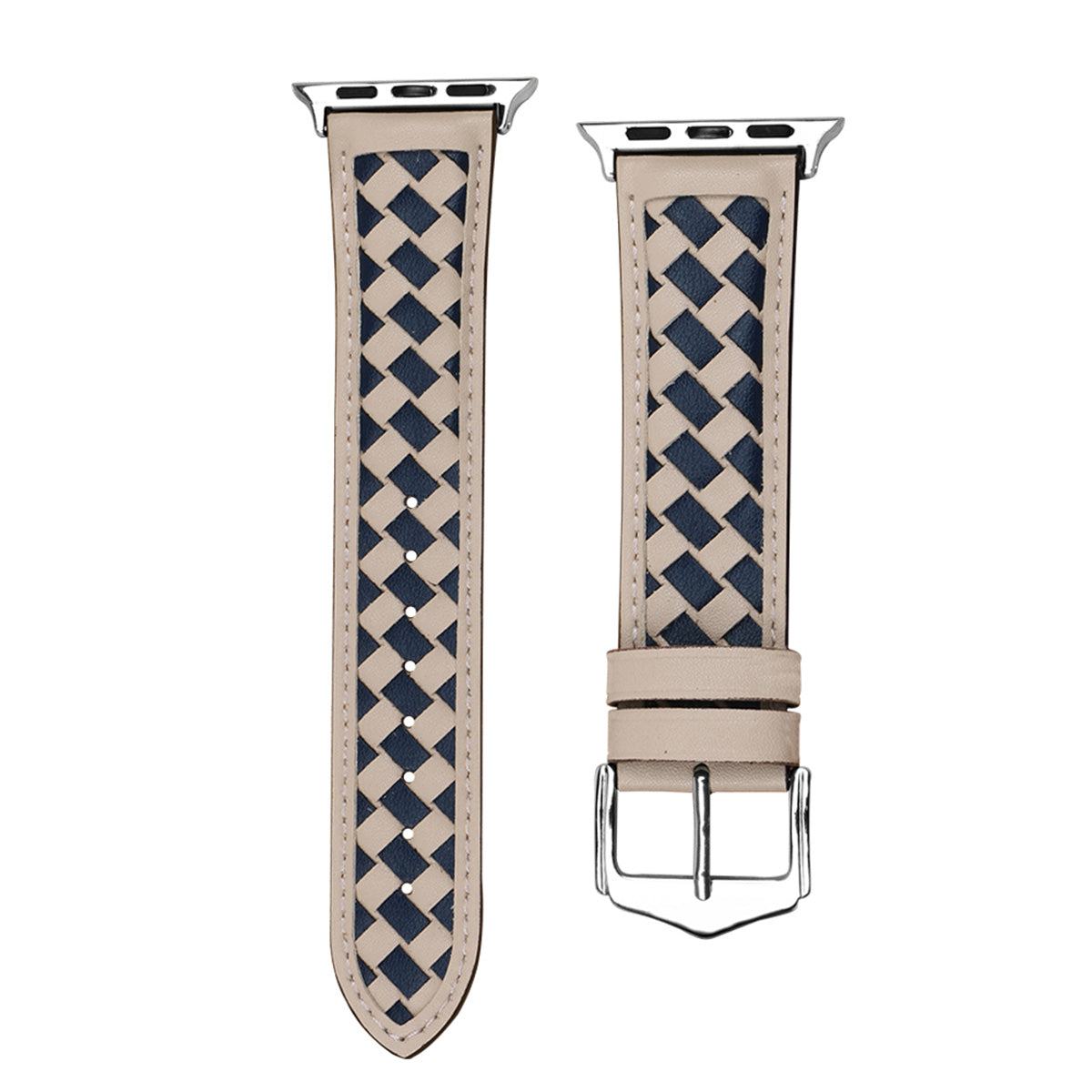 For Apple Watch 9 8 7 41mm 6 5 4 SE SE (2022) SE (2023) 40mm 3 2 1 38mm Watch Strap Woven Genuine Leather Watch Band Quick Release Watchband with Buckle