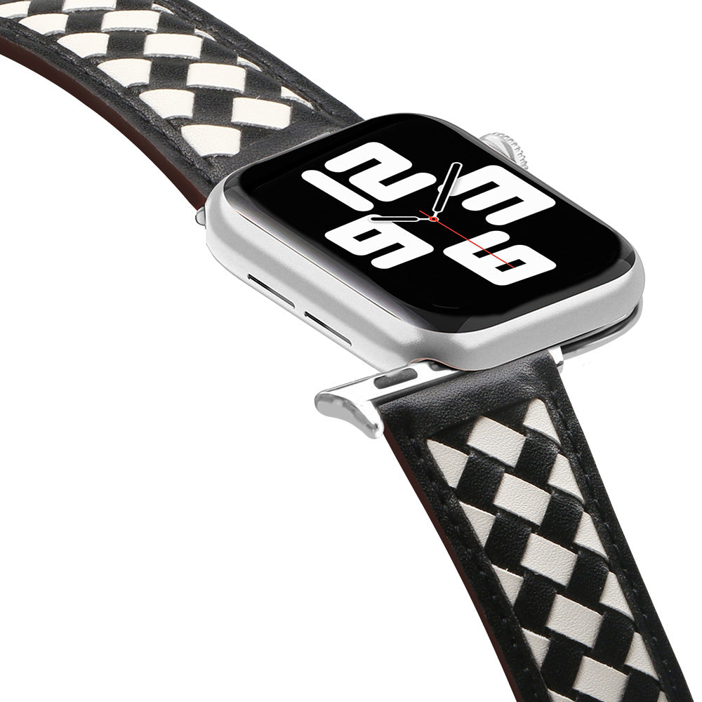 For Apple Watch Ultra 2 49mm Series 9 45mm SE (2023) 44mm Ultra 49mm 8 7 45mm 6 5 4 SE (2022) SE 44mm 3 2 1 42mm Quick Release Watch Strap Woven Genuine Leather Watch Band with Buckle