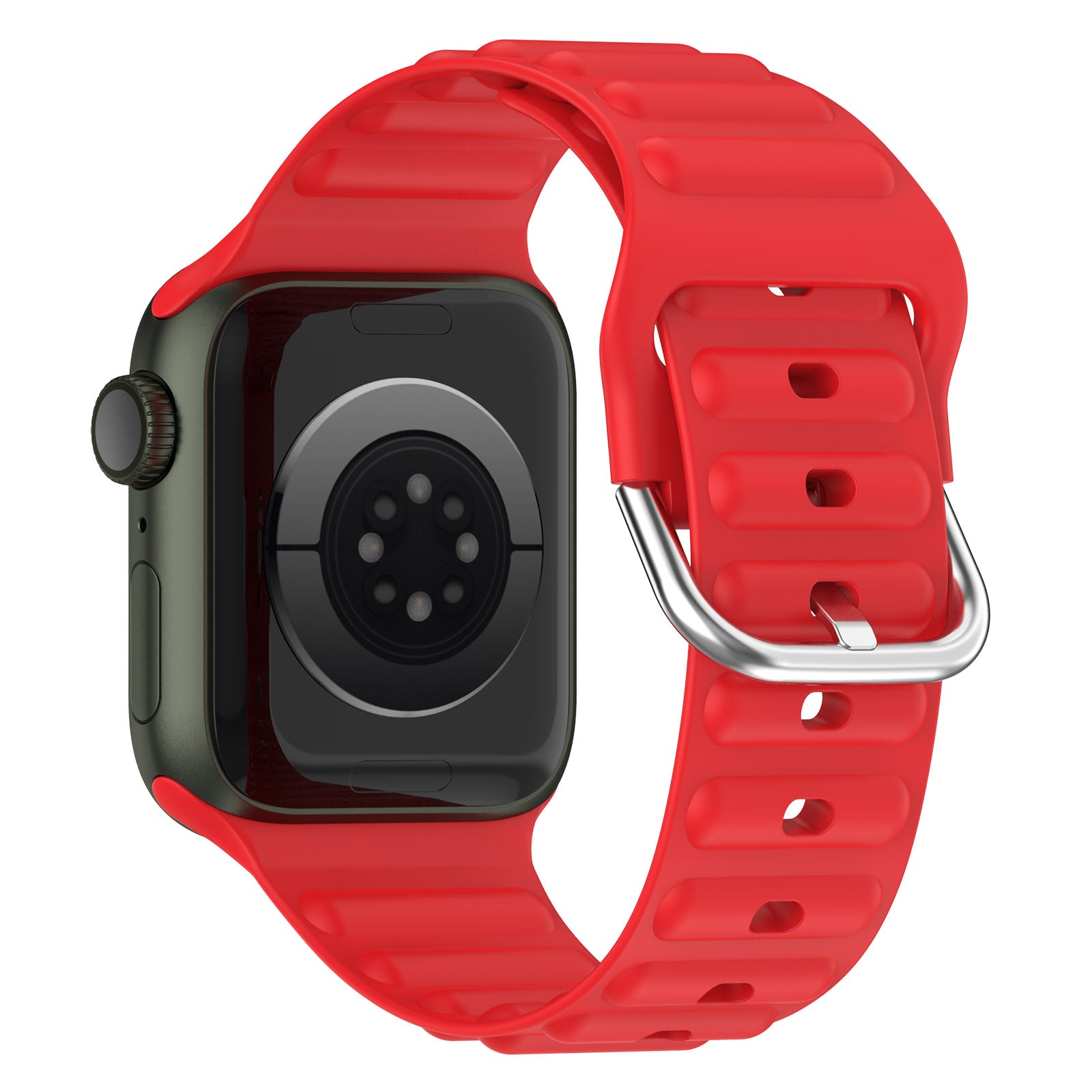 For Apple Watch Series 9 8 7 41mm 6 5 4 SE (2023) SE(2022) SE 40mm 3 2 1 38mm Wave Grain Silicone Watch Strap Wrist Band with Square Buckle