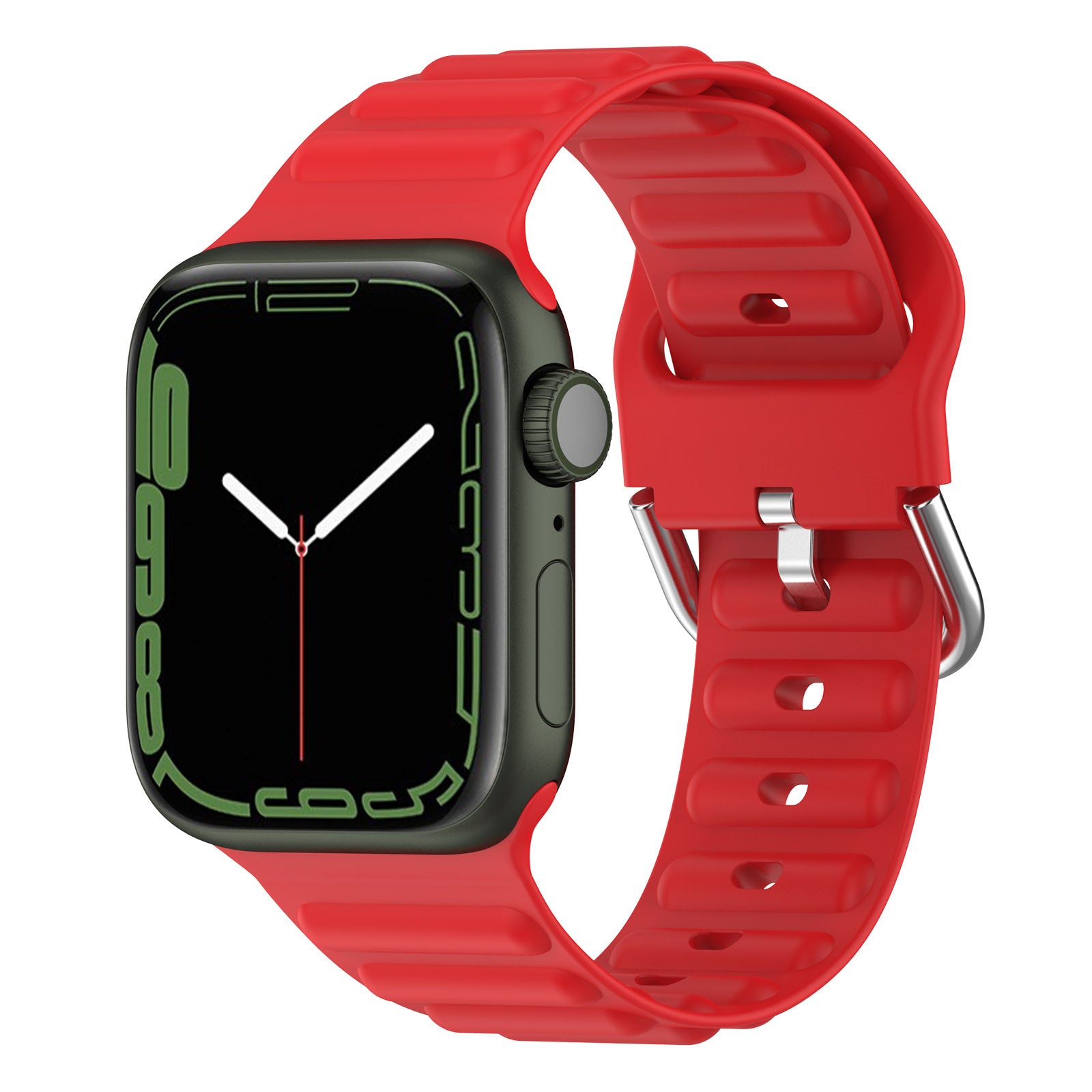 For Apple Watch Series 9 8 7 41mm 6 5 4 SE (2023) SE(2022) SE 40mm 3 2 1 38mm Wave Grain Silicone Watch Strap Wrist Band with Square Buckle