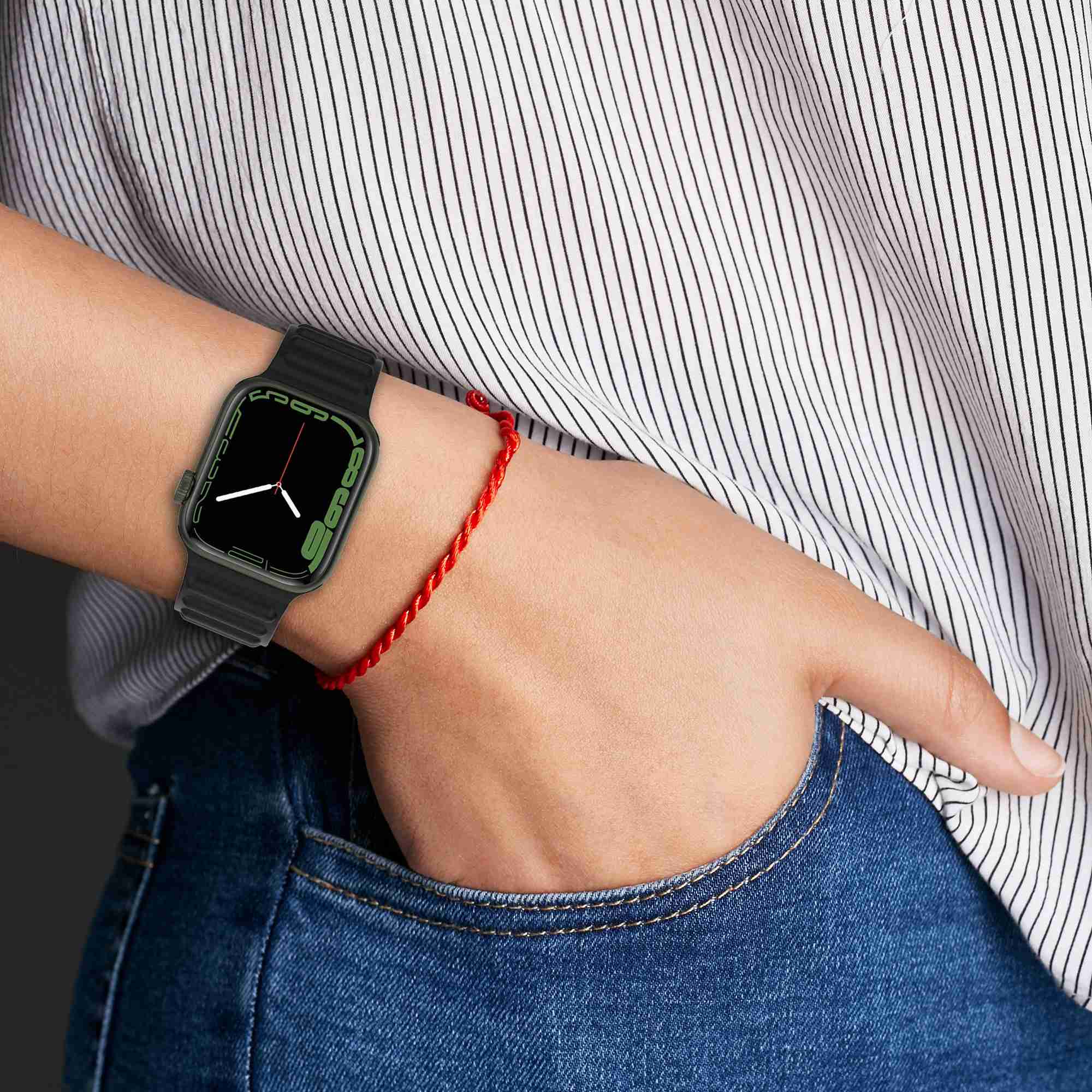 For Apple Watch Series 9 8 7 41mm 6 5 4 SE (2023) SE(2022) SE 40mm 3 2 1 38mm Wave Grain Silicone Watch Strap Wrist Band with Square Buckle