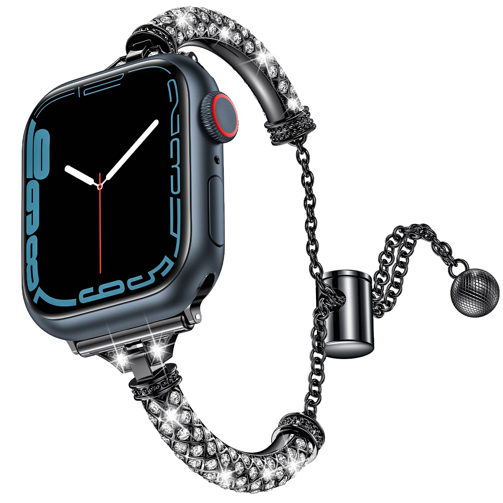 For Apple Watch Ultra 2 49mm Series 9 45mm SE (2023) 44mm Ultra 49mm 8 7 45mm 6 5 4 SE (2022) SE 44mm 3 2 1 42mm Metal Watch Strap for Women Girls Rhinestone Decorated Stretch Jewelry Wrist Band