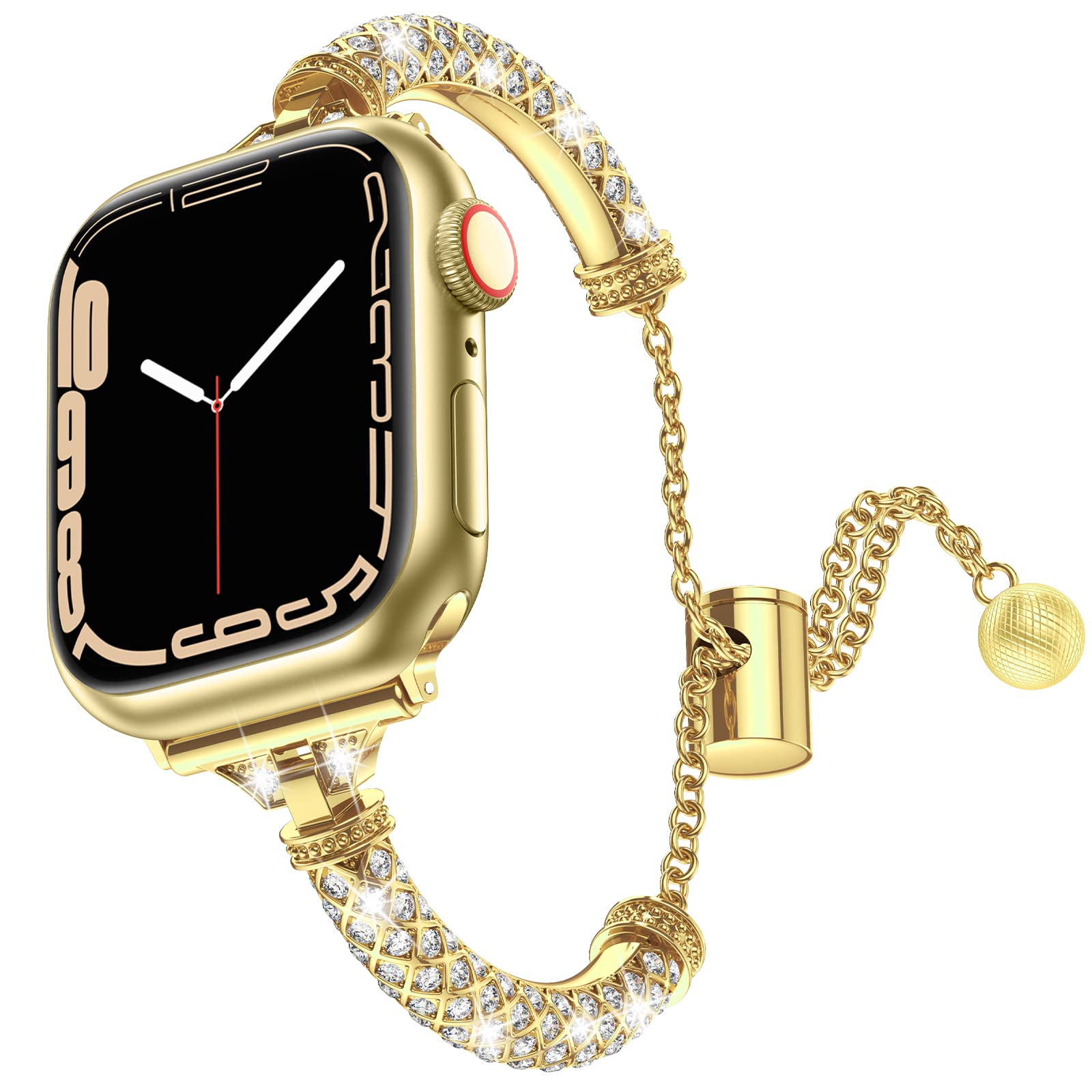 For Apple Watch Ultra 2 49mm Series 9 45mm SE (2023) 44mm Ultra 49mm 8 7 45mm 6 5 4 SE (2022) SE 44mm 3 2 1 42mm Metal Watch Strap for Women Girls Rhinestone Decorated Stretch Jewelry Wrist Band