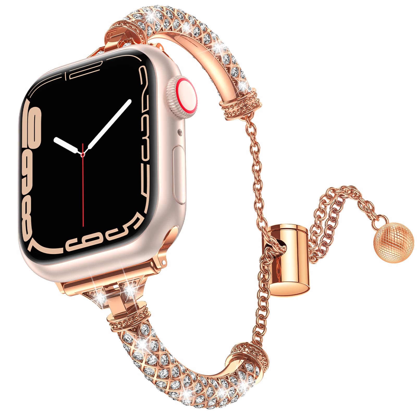 For Apple Watch Ultra 2 49mm Series 9 45mm SE (2023) 44mm Ultra 49mm 8 7 45mm 6 5 4 SE (2022) SE 44mm 3 2 1 42mm Metal Watch Strap for Women Girls Rhinestone Decorated Stretch Jewelry Wrist Band