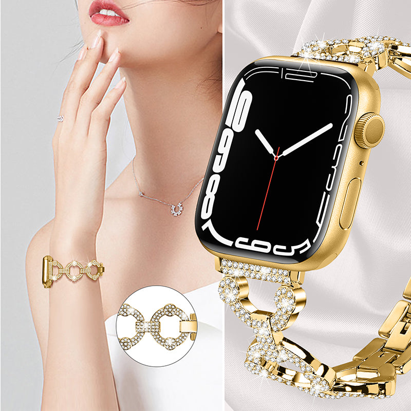 For Apple Watch 9 8 7 41mm 6 5 4 SE SE (2022) SE (2023) 40mm 3 2 1 38mm Metal Watch Band Rhinestone Decorated Watch Strap
