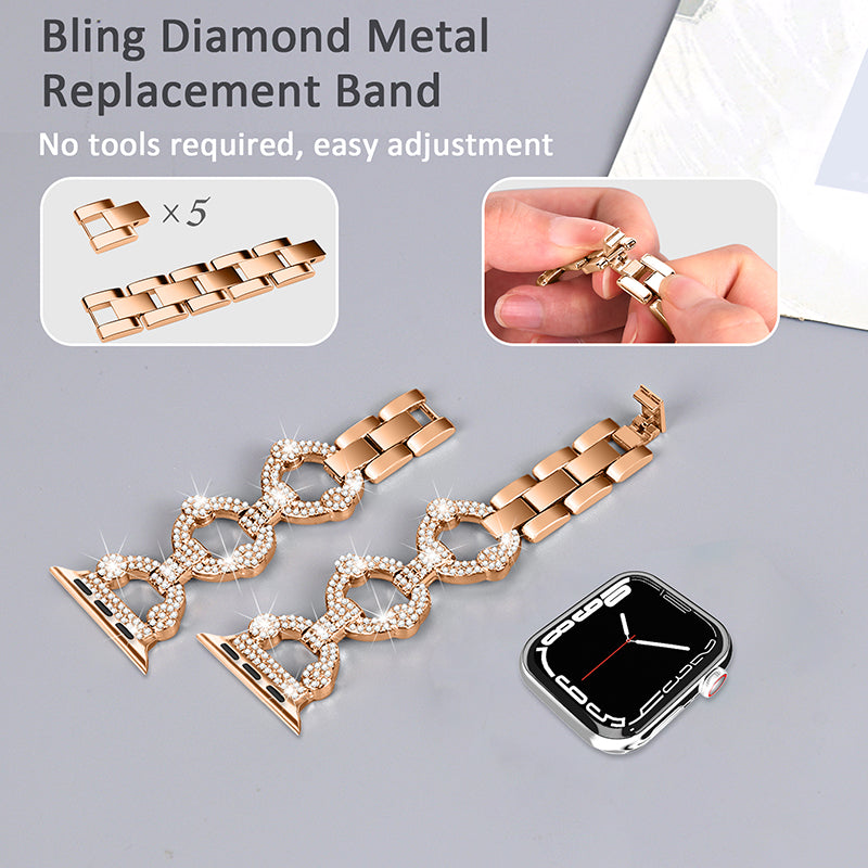 For Apple Watch 9 8 7 41mm 6 5 4 SE SE (2022) SE (2023) 40mm 3 2 1 38mm Metal Watch Band Rhinestone Decorated Watch Strap