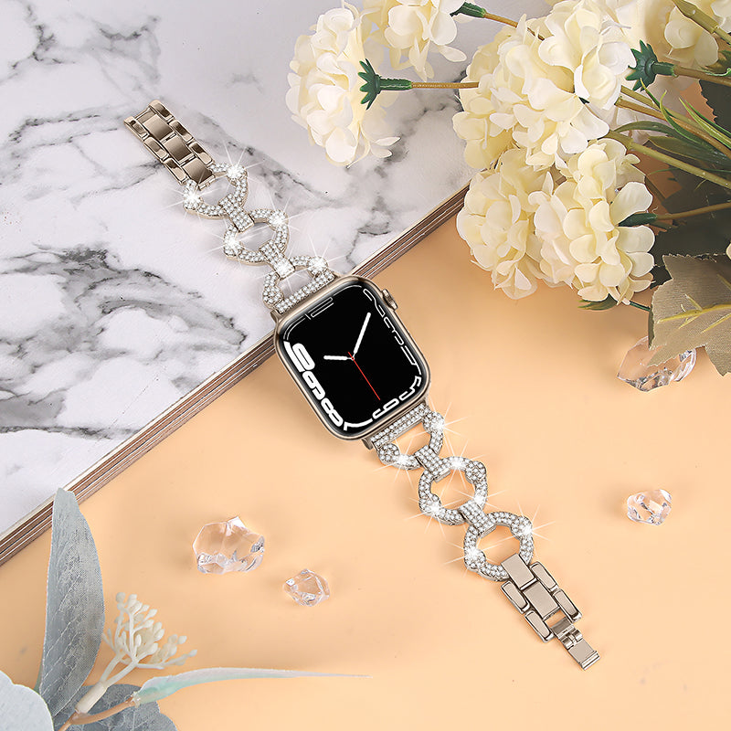 For Apple Watch Ultra 2 49mm Series 9 45mm SE (2023) 44mm Ultra 49mm 8 7 45mm 6 5 4 SE (2022) SE 44mm 3 2 1 42mm Metal Watch Strap Watch Band with Rhinestone Decoration