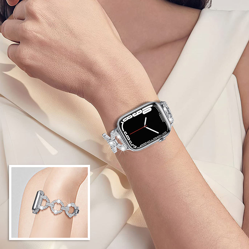 For Apple Watch Ultra 2 49mm Series 9 45mm SE (2023) 44mm Ultra 49mm 8 7 45mm 6 5 4 SE (2022) SE 44mm 3 2 1 42mm Metal Watch Strap Watch Band with Rhinestone Decoration