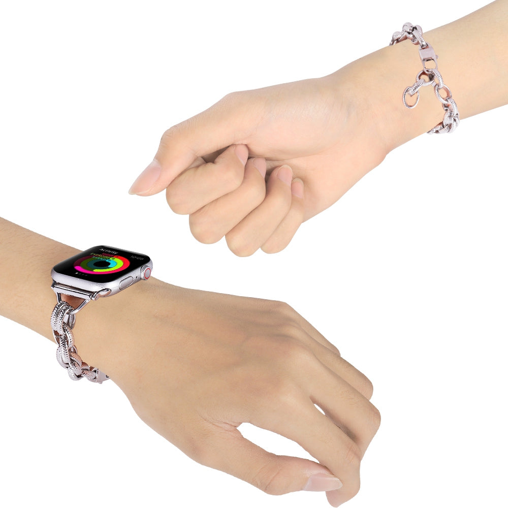 For Apple Watch Series 9 8 7 41mm 6 5 4 SE SE (2022) SE (2023) 40mm 3 2 1 38mm Cowboy Chain Metal Wave Watch Band Hollow Out Wrist Strap Bracelet