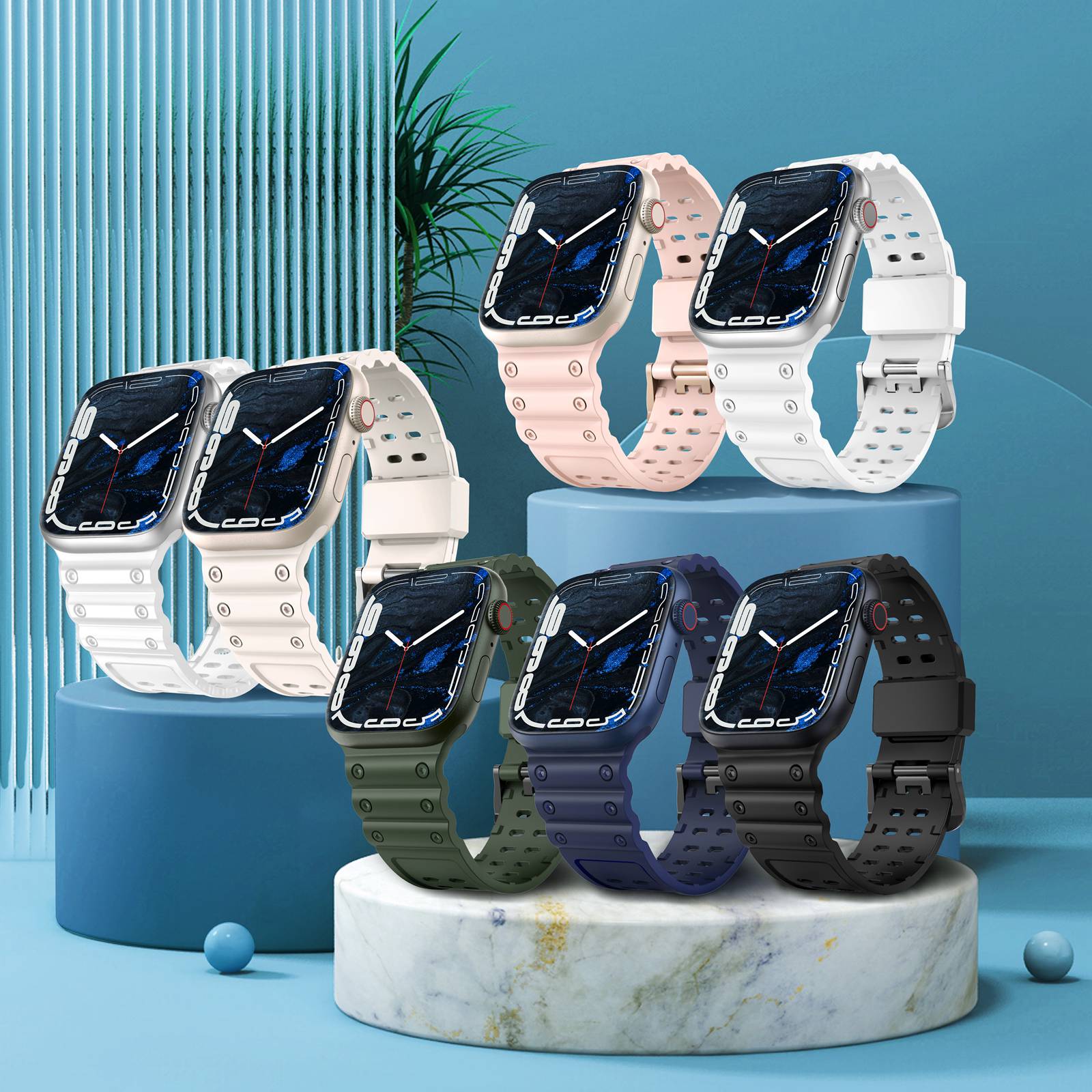 For Apple Watch Ultra 2 49mm Series 9 45mm SE (2023) 44mm Ultra 49mm 8 7 45mm 6 5 4 SE (2022) SE 44mm 3 2 1 42mm Two Row Holes Silicone Wrist Band Replacement Watch Strap