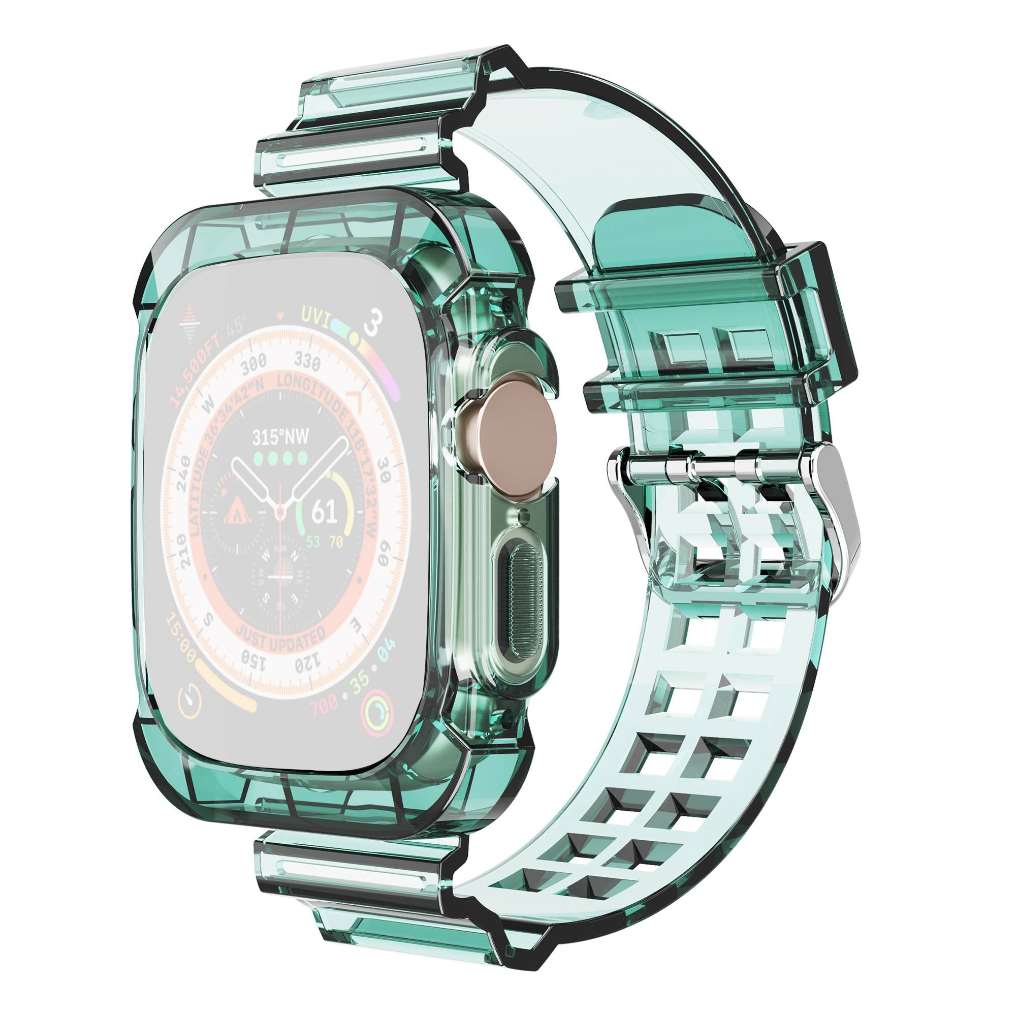 For Apple Watch Ultra 49mm Two Row Holes TPU Smart Watch Band Replacement Wrist Strap Integrated with Watch Case