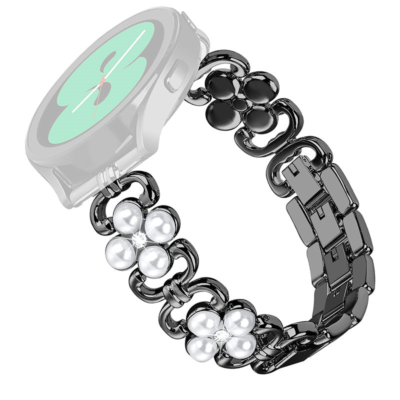 For Samsung Galaxy Watch 5 Active 40mm 44mm Watch 5 Pro 45mm Galaxy Watch 42mm Metal Watch Strap 20mm Flower Shape Watch Band with Rhinestone Decoration