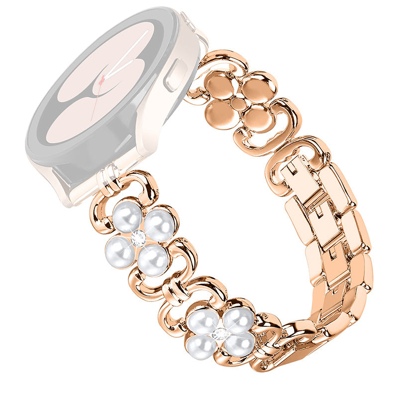 For Samsung Galaxy Watch 5 Active 40mm 44mm Watch 5 Pro 45mm Galaxy Watch 42mm Metal Watch Strap 20mm Flower Shape Watch Band with Rhinestone Decoration