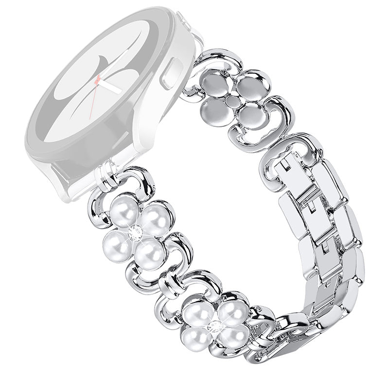 For Samsung Galaxy Watch 5 Active 40mm 44mm Watch 5 Pro 45mm Galaxy Watch 42mm Metal Watch Strap 20mm Flower Shape Watch Band with Rhinestone Decoration