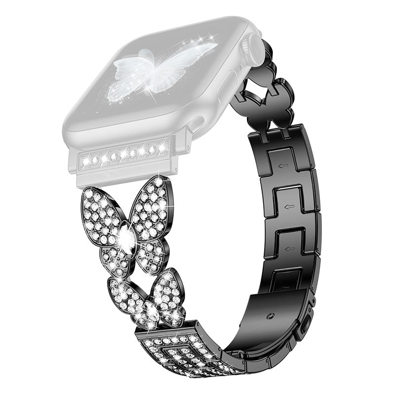 For Apple Watch 9 8 7 41mm 6 5 4 SE SE (2022) SE (2023) 40mm 3 2 1 38mm Metal Watch Strap Quick Release Watch Band Rhinestone Decorated Butterfly Watchband