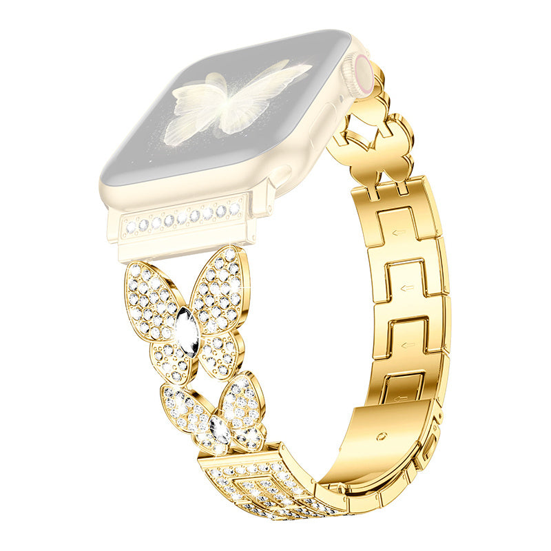 For Apple Watch 9 8 7 41mm 6 5 4 SE SE (2022) SE (2023) 40mm 3 2 1 38mm Metal Watch Strap Quick Release Watch Band Rhinestone Decorated Butterfly Watchband