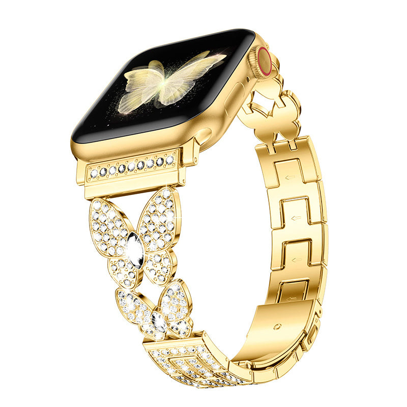 For Apple Watch 9 8 7 41mm 6 5 4 SE SE (2022) SE (2023) 40mm 3 2 1 38mm Metal Watch Strap Quick Release Watch Band Rhinestone Decorated Butterfly Watchband