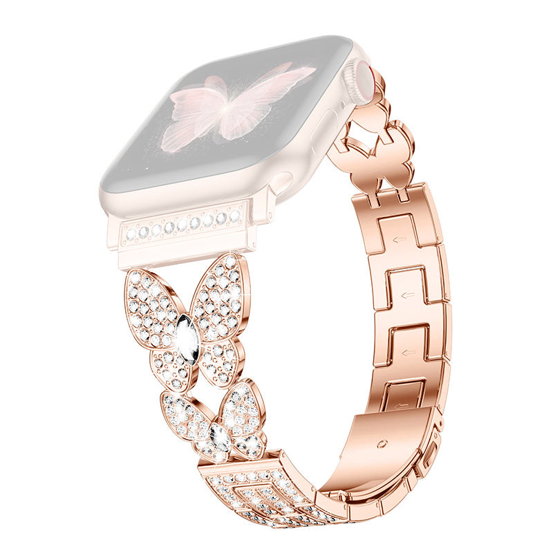 For Apple Watch 9 8 7 41mm 6 5 4 SE SE (2022) SE (2023) 40mm 3 2 1 38mm Metal Watch Strap Quick Release Watch Band Rhinestone Decorated Butterfly Watchband