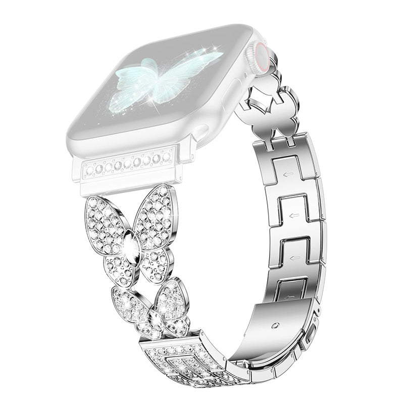 For Apple Watch 9 8 7 41mm 6 5 4 SE SE (2022) SE (2023) 40mm 3 2 1 38mm Metal Watch Strap Quick Release Watch Band Rhinestone Decorated Butterfly Watchband