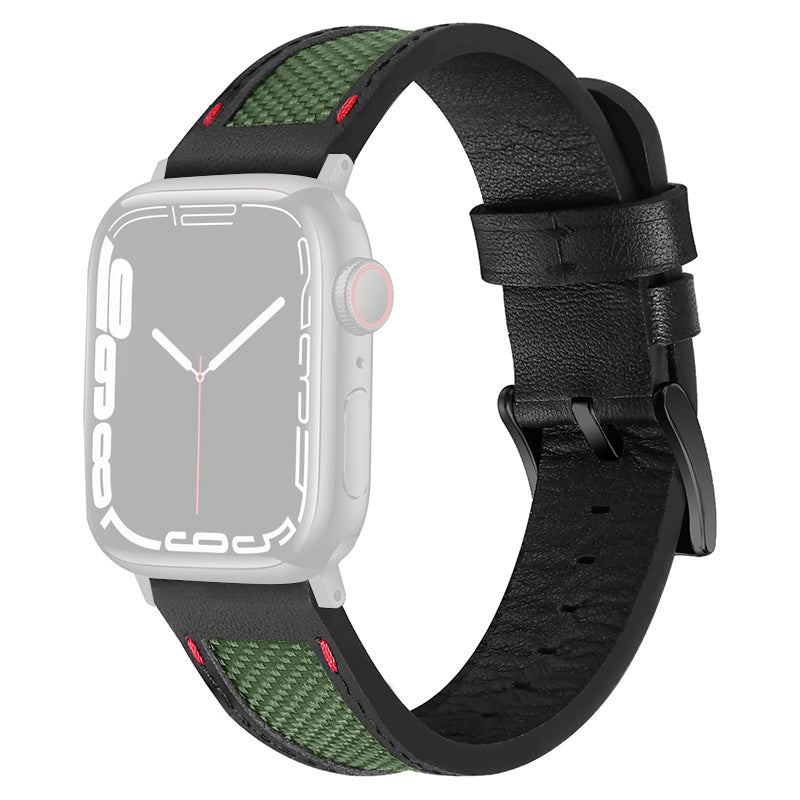 For Apple Watch Series 9 8 7 41mm 6 5 4 SE SE (2022) SE (2023) 40mm 3 2 1 38mm Stitching Watch Band Canvas Nylon + Top Grain Leather Sports Strap Replacement Bracelet