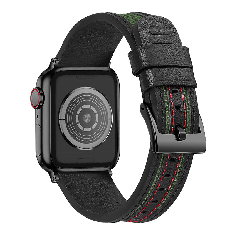 For Apple Watch Series 9 8 7 41mm 6 5 4 SE SE (2022) SE (2023) 40mm 3 2 1 38mm Stitching Watch Band Canvas Nylon + Top Grain Leather Sports Strap Replacement Bracelet