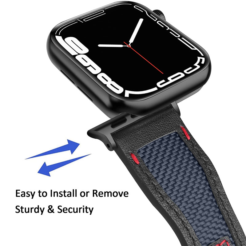 For Apple Watch Series 9 8 7 41mm 6 5 4 SE SE (2022) SE (2023) 40mm 3 2 1 38mm Stitching Watch Band Canvas Nylon + Top Grain Leather Sports Strap Replacement Bracelet