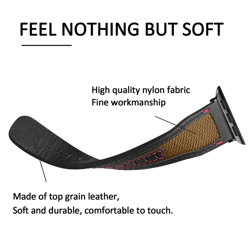 For Apple Watch Ultra 2 49mm Series 9 45mm SE (2023) 44mm Ultra 49mm 8 7 45mm 6 5 4 SE (2022) SE 44mm 3 2 1 42mm Watch Band Stitching Canvas Nylon + Top Grain Leather Wrist Strap
