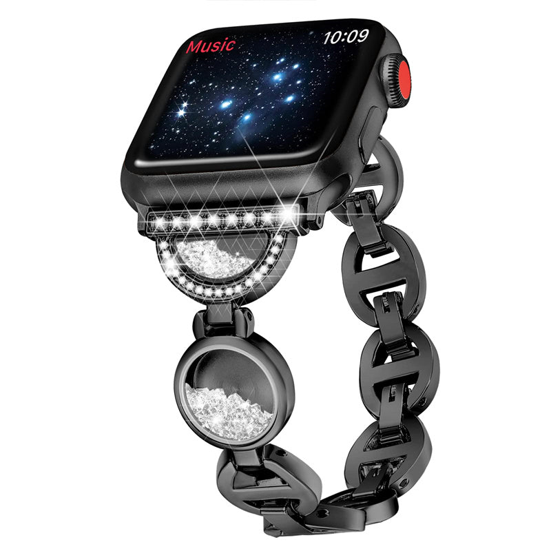 For Apple Watch Series 9 8 7 41mm 6 5 4 SE SE (2022) SE (2023) 40mm 3 2 1 38mm Stainless Steel Watch Band Rhinestones Quicksand Wrist Strap