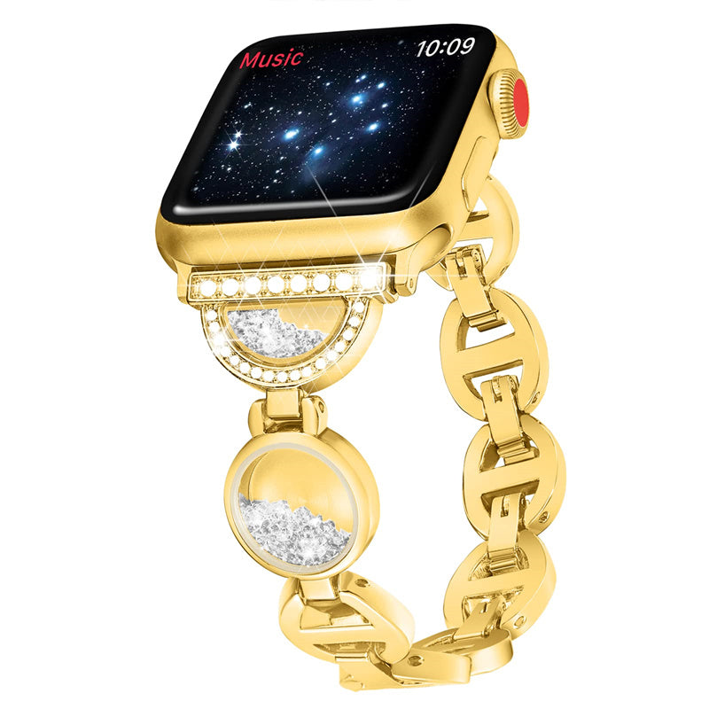 For Apple Watch Series 9 8 7 41mm 6 5 4 SE SE (2022) SE (2023) 40mm 3 2 1 38mm Stainless Steel Watch Band Rhinestones Quicksand Wrist Strap