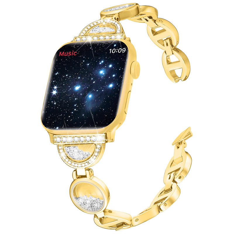 For Apple Watch Series 9 8 7 41mm 6 5 4 SE SE (2022) SE (2023) 40mm 3 2 1 38mm Stainless Steel Watch Band Rhinestones Quicksand Wrist Strap