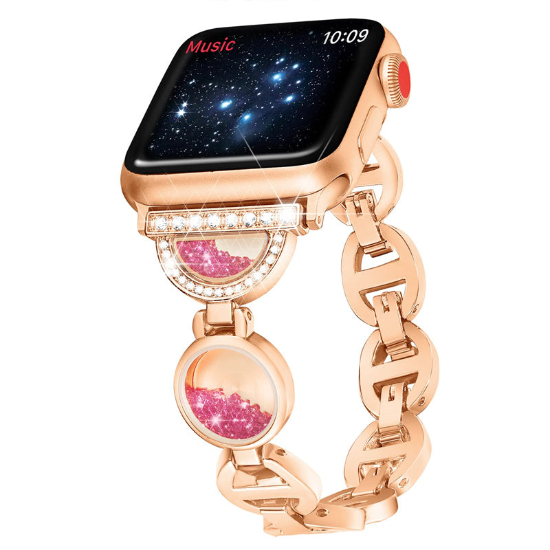 For Apple Watch Series 9 8 7 41mm 6 5 4 SE SE (2022) SE (2023) 40mm 3 2 1 38mm Stainless Steel Watch Band Rhinestones Quicksand Wrist Strap