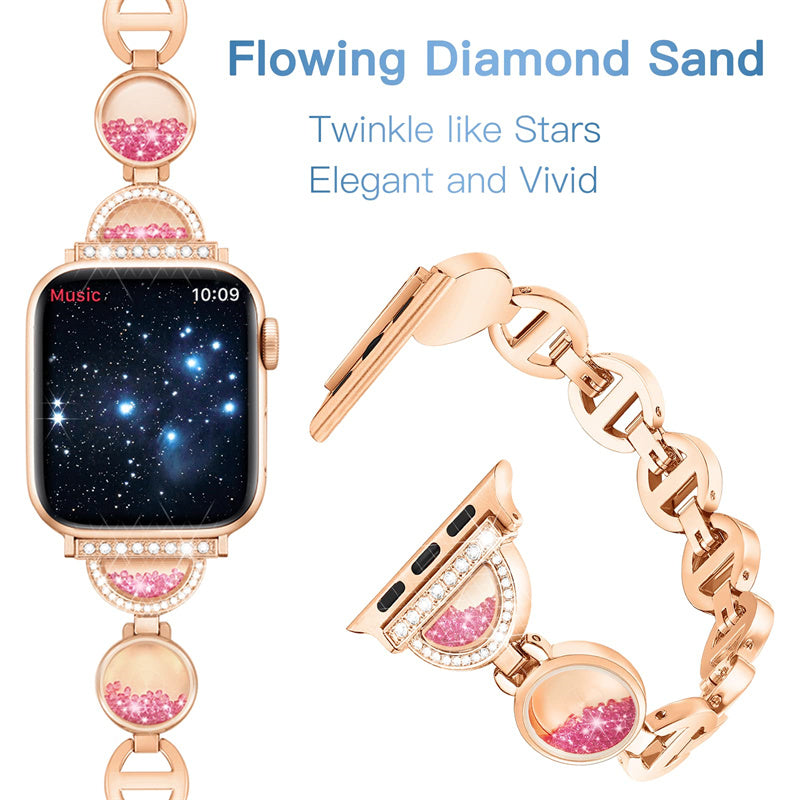 For Apple Watch Series 9 8 7 41mm 6 5 4 SE SE (2022) SE (2023) 40mm 3 2 1 38mm Stainless Steel Watch Band Rhinestones Quicksand Wrist Strap