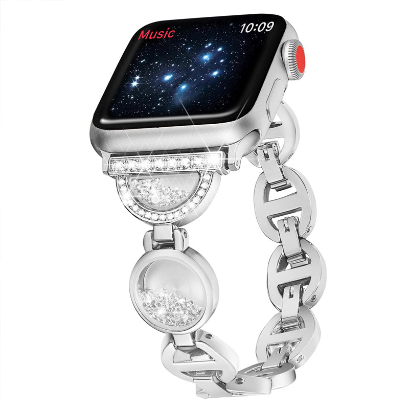 For Apple Watch Ultra 2 49mm Series 9 45mm SE (2023) 44mm Ultra 49mm 8 7 45mm 6 5 4 SE (2022) SE 44mm 3 2 1 42mm Quicksand Watch Band Rhinestones Decor Stainless Steel Bracelet