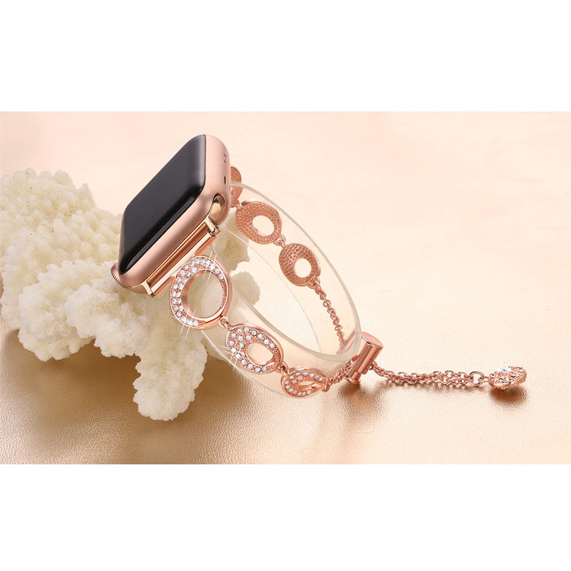 For Apple Watch Series 9 8 7 41mm 6 5 4 SE SE (2022) SE (2023) 40mm 3 2 1 38mm Rhinestone Decor Bling Bracelet Stainless Steel Wristband Strap