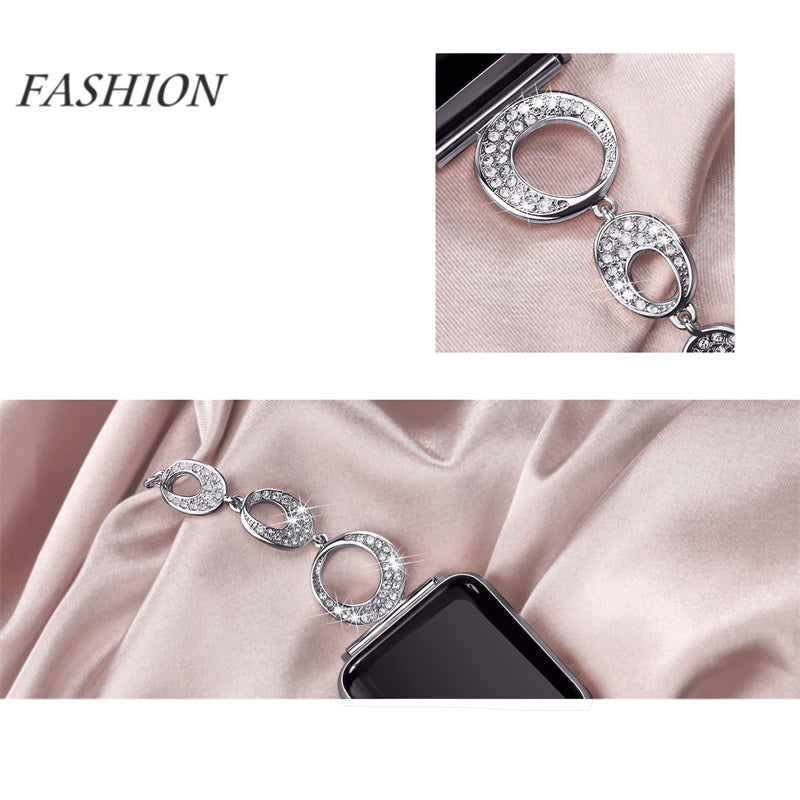 For Apple Watch Series 9 8 7 41mm 6 5 4 SE SE (2022) SE (2023) 40mm 3 2 1 38mm Rhinestone Decor Bling Bracelet Stainless Steel Wristband Strap