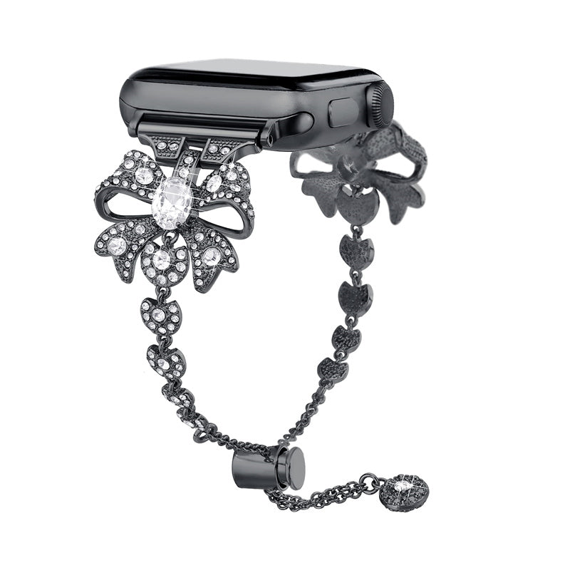 For Apple Watch Series 9 8 7 41mm 6 5 4 SE SE (2022) SE (2023) 40mm 3 2 1 38mm Rhinestones Decor Bowknot Bracelet Metal Watch Strap Adjustable Wrist Band