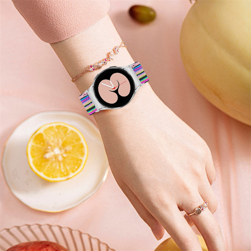 For Samsung Galaxy Watch6 40mm 44mm Watch6 Classic 43mm 47mm Watch 5 40mm 44mm 5 Pro 45mm Watch4 40mm 44mm Braided Nylon Elastic Watch Band Breathable Sports Wrist Strap Replacement