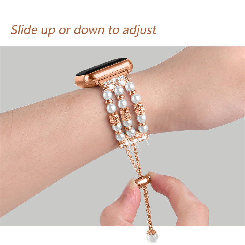 For Apple Watch Series 9 8 7 41mm 6 5 4 SE SE (2022) SE (2023) 40mm 3 2 1 38mm Adjustable Watch Band Pearl Bracelet Replacement Stretch Strap