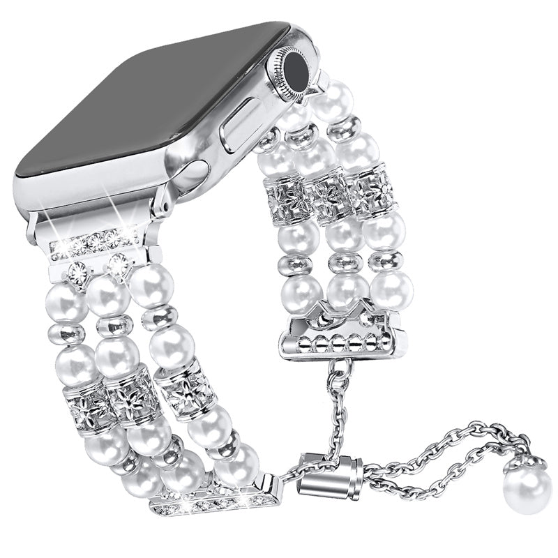 For Apple Watch Series 9 8 7 41mm 6 5 4 SE SE (2022) SE (2023) 40mm 3 2 1 38mm Adjustable Watch Band Pearl Bracelet Replacement Stretch Strap