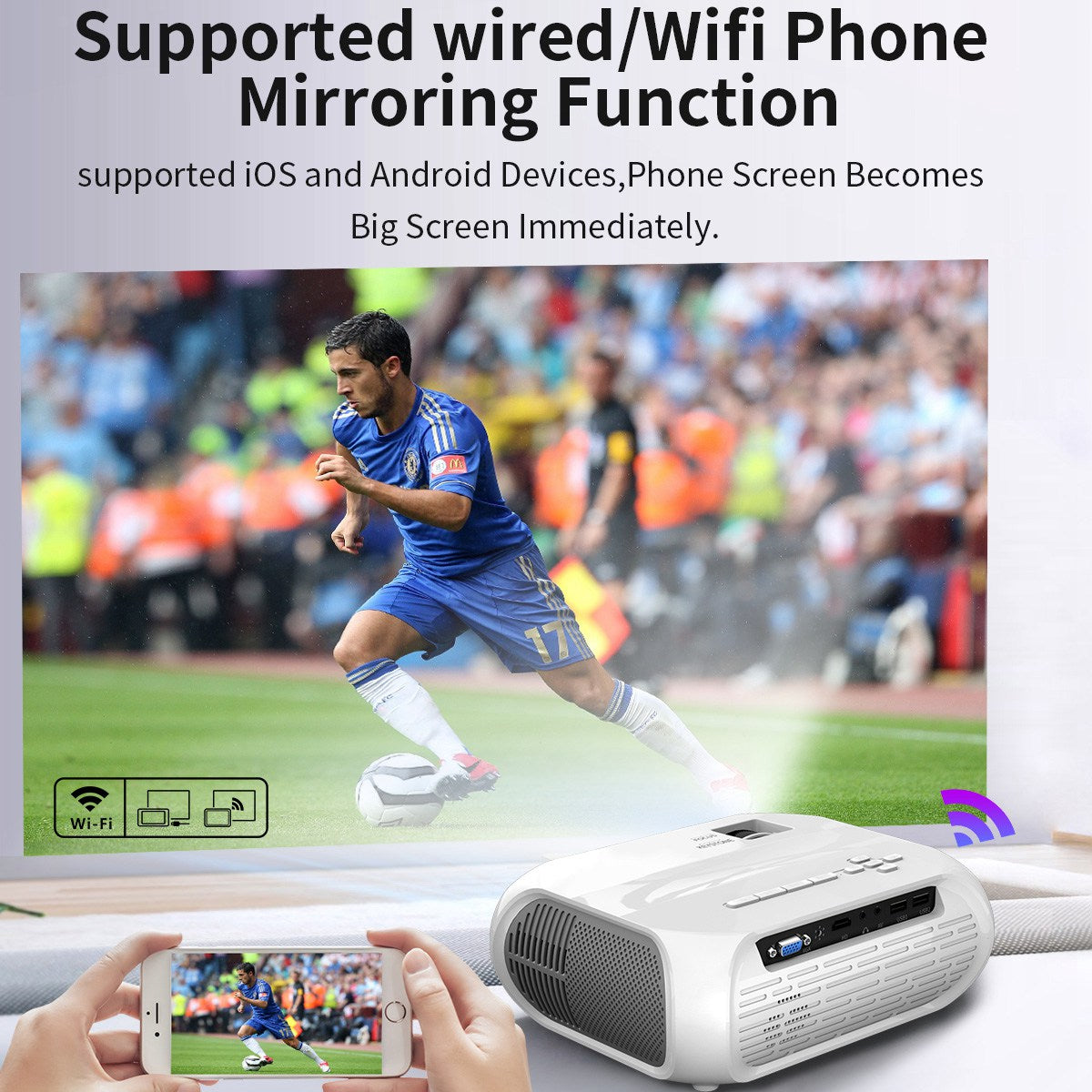 T9 Projector Home Theater HD 1080P Portable Projector with Dual Fans for Intelligent Cooling (Android Version)