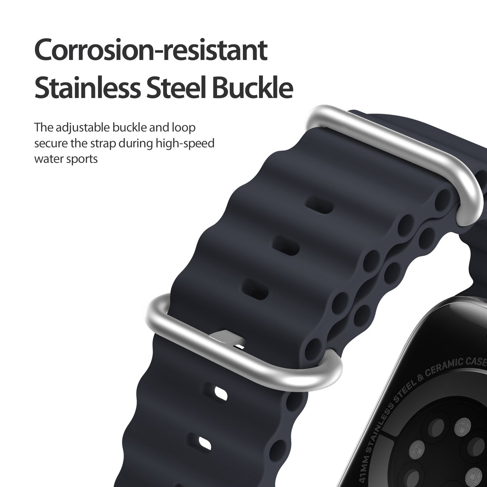 DUX DUCIS For Apple Watch Series 9 8 7 41mm 6 5 4 SE SE (2022) SE (2023) 40mm 3 2 1 38mm Wave Design Rubber Watch Strap Solid Color Adjustable Wrist Band