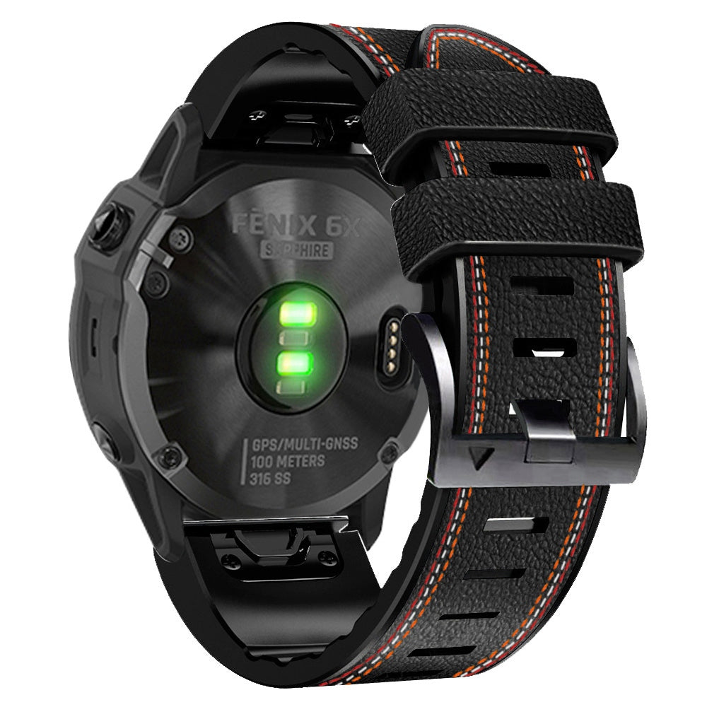 For Garmin Enduro Tactix Delta Tactix 7 Pro PU Leather Coated Silicone Watch Band 26mm Three-color Stitching Line Quick Release Sweatproof Strap