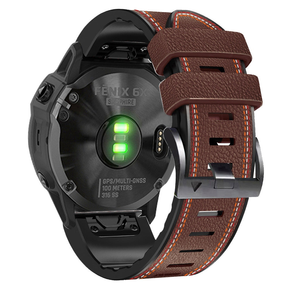 For Garmin Enduro Tactix Delta Tactix 7 Pro PU Leather Coated Silicone Watch Band 26mm Three-color Stitching Line Quick Release Sweatproof Strap