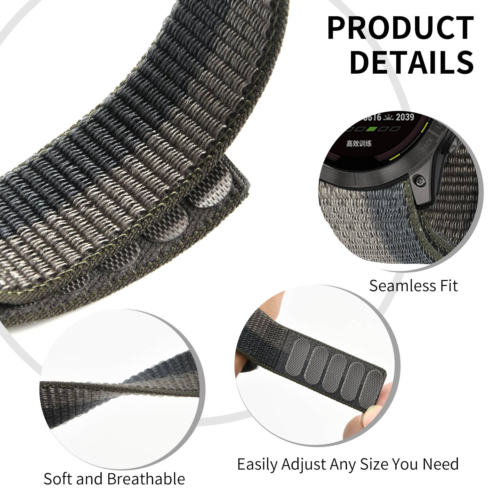 For Garmin Tactix 7 Pro Fenix 7X 6X Pro Replacement Nylon Watch Band 26mm Adjustable Magic Tape Wrist Strap
