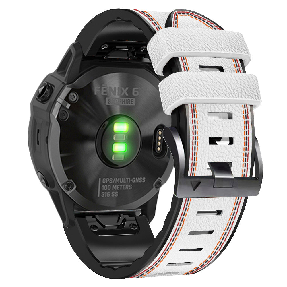 For Garmin Descent G1 Instinct 2 Epix Gen2 Quick Release Watch Band PU Leather Coated Silicone Three-color Stitching Line Wristband Strap