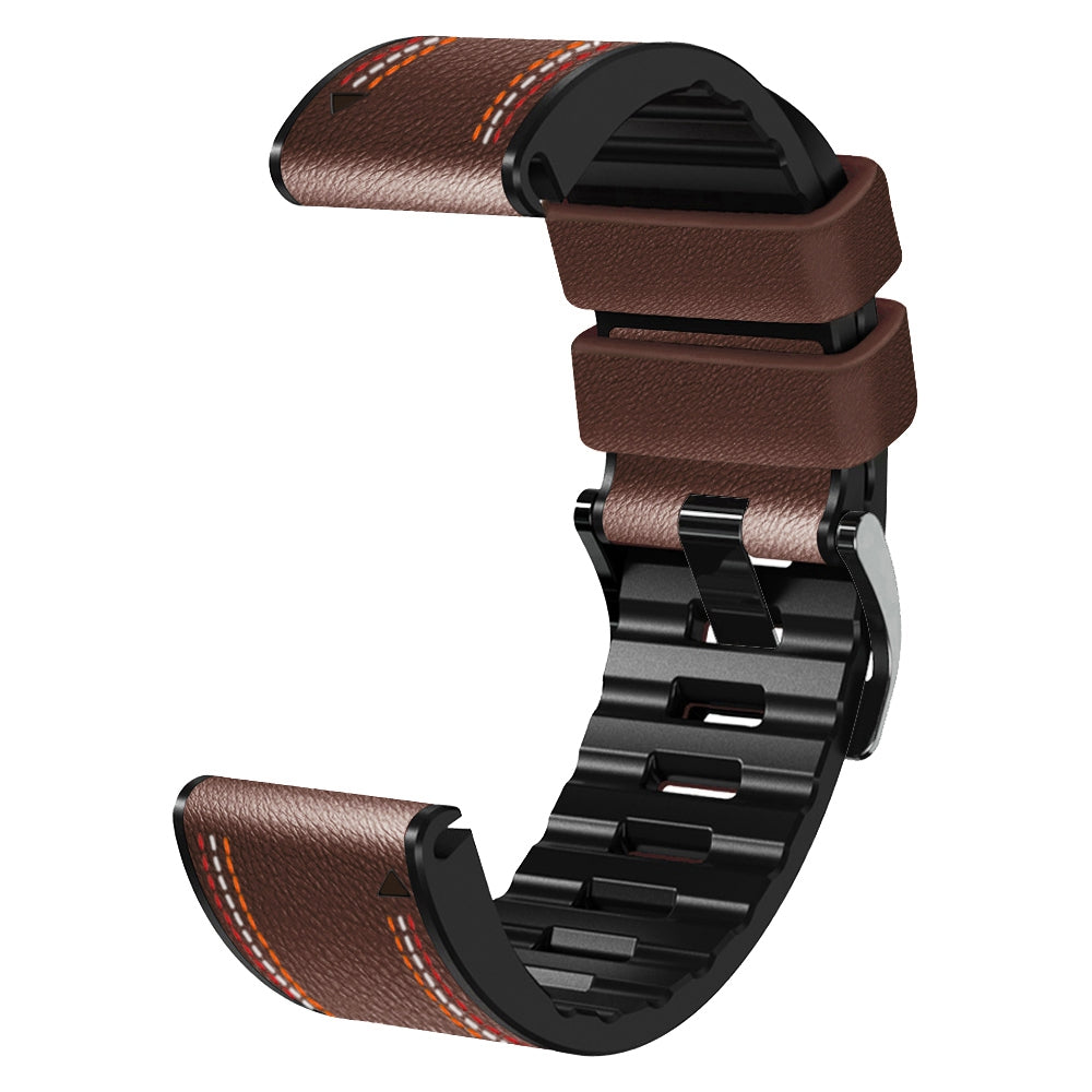 For Garmin Descent G1 Instinct 2 Epix Gen2 Quick Release Watch Band PU Leather Coated Silicone Three-color Stitching Line Wristband Strap