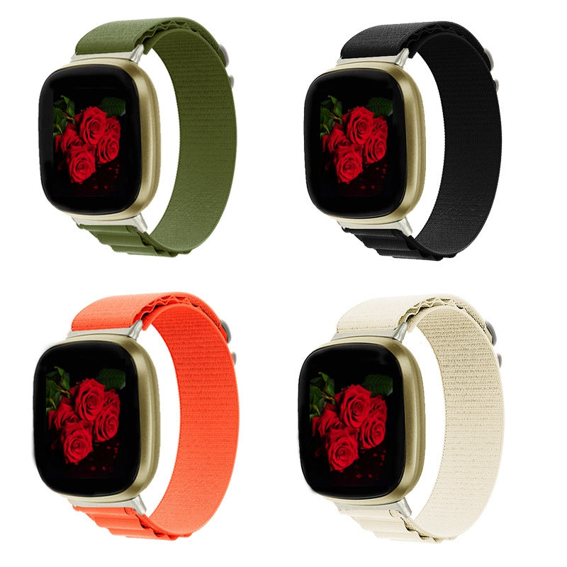 For Fitbit Versa 4 Sense 2 Nylon Watch Band Stainless Steel Buckle Braided Loop Strap Replacement