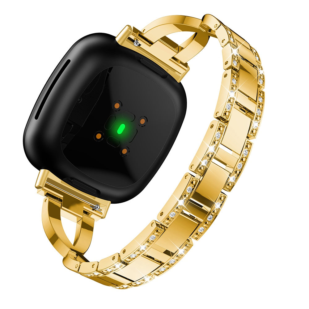 For Fitbit Versa 4 Sense 2 Cross Design Rhinestones Decor Metal Strap Replacement Watch Band