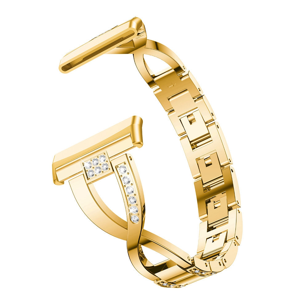 For Fitbit Versa 4 Sense 2 Cross Design Rhinestones Decor Metal Strap Replacement Watch Band